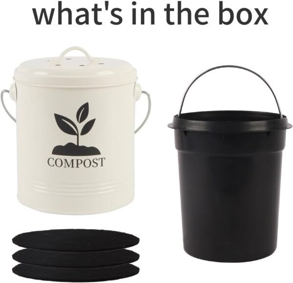 Compost Bin Kitchen Countertop, Indoor Compost Bin with Inner Bucket, 1.15 Gallon Small Compost Bin with Lid, Indoor Composter Bin Counter Compost Pail Food Waste Bin Includes 3PCs Carbon Filter Cream - Image 8