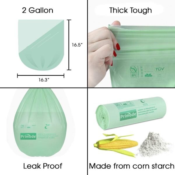 Compost Bags, Compostable Trash Bags 2.6 Gallon Compostable Bags 100 Count Small Compost Bags for Countertop bin Extra Thick 0.71 Mil. ASTM D6400 Certified By BPI and TÜV AUSTRIA - Image 2