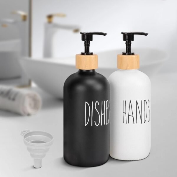 HarJue Glass Soap Dispenser Set, Refillable Dish Soap Pump Dispenser, 2×Hand Soap Dispenser, Kitchen Bathroom Counter Shampoo Conditioner Dispenser (Pump Dispenser Only) - Image 9