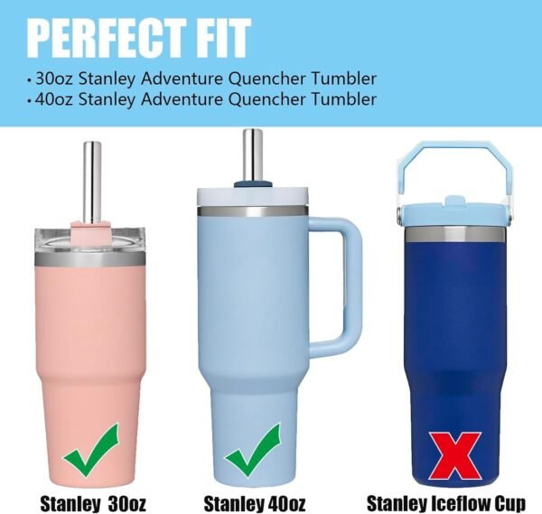 Greant 8 PCS Stainless Steel Straw compatible with Stanley Adventure Quencher Tumbler 40 oz, Straw with Straw Cover, Metal Straws with Straw Tip compatible with Stanley (Stainless Steel, 12 inch) - Image 2