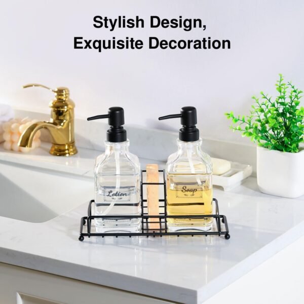 Shinowa Kitchen Soap Dispenser Set, Hand and Dish Soap Dispenser Set with Tray, 2-Pack Thick Glass Soap Dispenser for Kitchen & Bathroom, Soap and Lotion Dispenser Set Kit with Pump - Image 7