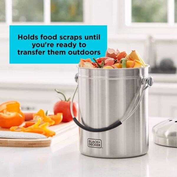 BLACK+DECKER Compost Bin, Stainless Steel, Countertop, 166 oz. (BDSTGAKT9702) - Image 2