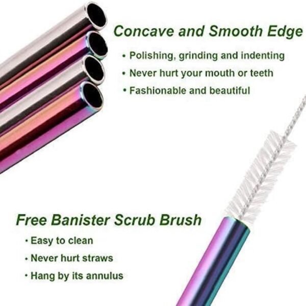 VEHHE Metal Straws Drinking Straws 10.5" Stainless Steel Straws Reusable 8 Set - Ultra Long Rainbow Color-Cleaning Brush for 20/30 Oz for Yeti - Image 4