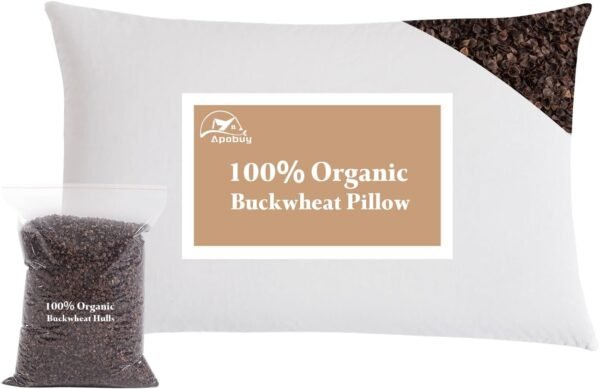 Buckwheat Pillow-Adjustable Buckwheat Pillows for Sleeping with Organic Cotton Cover for Adult Neck Pain Relief - Best Neck&Cervical Pillow for Side Back Stomach Sleeper Standard Size 14"x20"