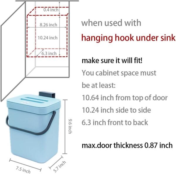Kitchen Compost Bin Indoor for Counter Top,Hanging Small Trash Can with Lid,Food Waste Bin,Mountable Compost Busket 1.3 Gal/5 L Series,Blue - Image 4