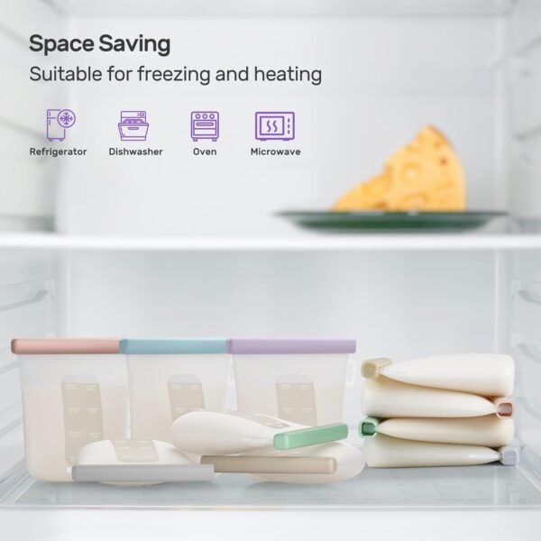 Nuliie 7 Pcs Silicone Breastmilk Storage Bags Reusable, 8oz/240ml Double Leak-Proof Breastmilk Freezer Bags, BPA Free Self-Standing Milk Bags for Breastfeeding, Baby Food Pouches - Image 5