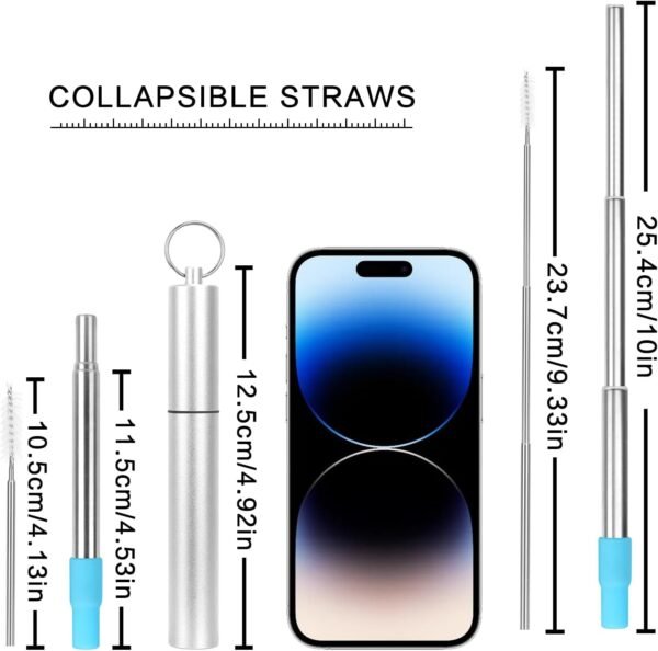 FYY Reusable Straws with Case - 1 Pack Collapsible Stainless Steel Travel Straws with Cleaning Brush & Silicone Tips Portable Telescopic Drinking Straws with Keychain Ring, Cruise Ship Essentials 1P-2 - Image 3