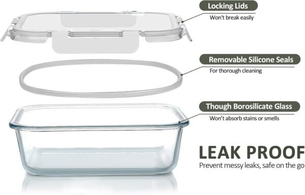 M MCIRCO 10-Pack Glass Food Storage Container with Lids, Airtight Glass Lunch Bento Boxes, Glass Meal Prep Container,Microwave, Oven, Freezer and Dishwasher Friendly, White - Image 3