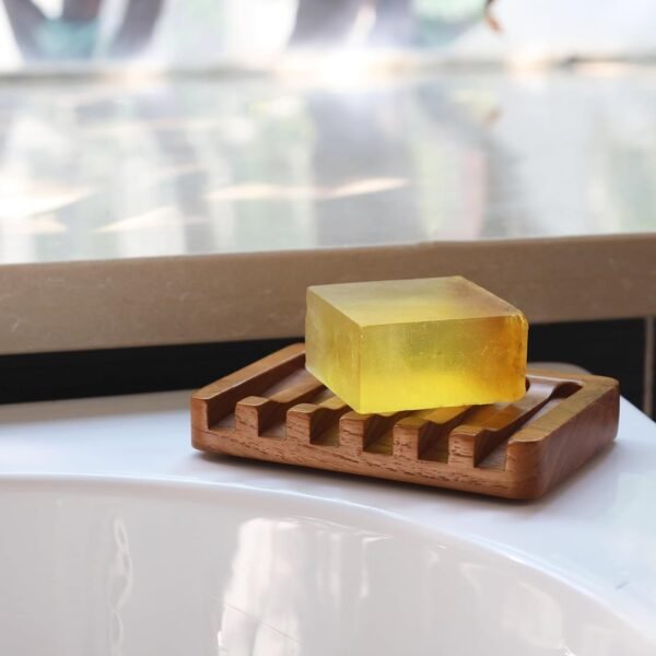 Soap Dish with Slanted Waterfall Design by HTB, Bar Soap Holder Teak Wood, Soap Saver for Shower, Bathroom, Sink, Kitchen and Countertop - Image 7