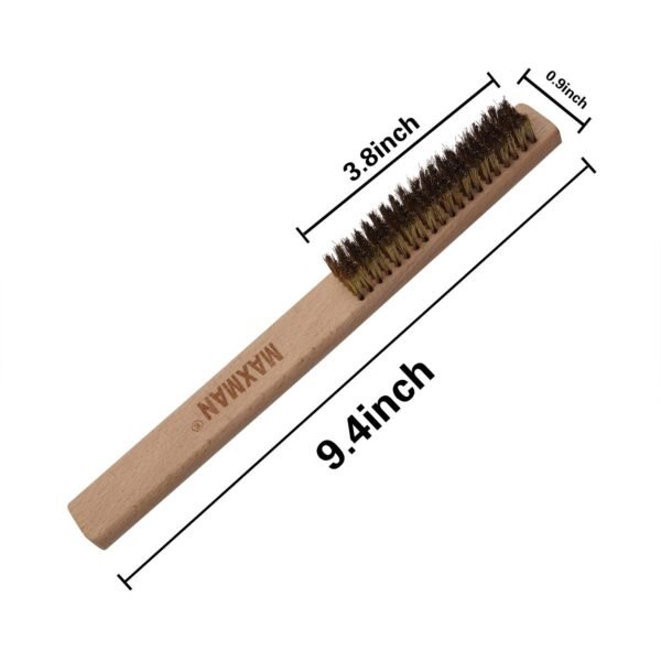 MAXMAN Copper Brass Brush, 20×6 Row Soft Bristle Wire Scratch Brushes with 10" Natural Beechwood Handle Barbell Brush for Cleaning Metal Surface Texturing, Removes Lint, 3Pcs - Image 3