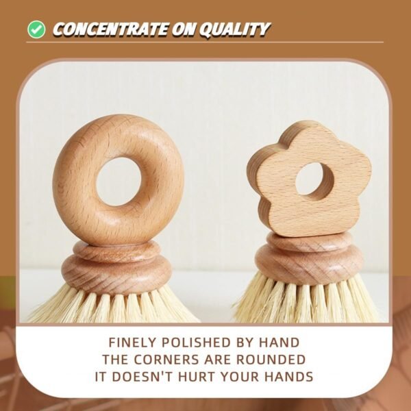 Kitchen Natural Beechwood Dish Brush with Handle Sisal Bristle Fruit Vegetable Scrubber Small Wooden Brush Designed for Cleaning Pot, Pan, Plate, Bowl and Utensil (Donut Shaped) - Image 5