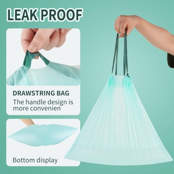 Biodegradable drawstring trash bags, 4 Gallon, 100% Compostable garbage bags wastebasket liners bags for kitchen bathroom office garden,US BPI ASTM D6400 and Europe OK Compost Home Certified - Image 4