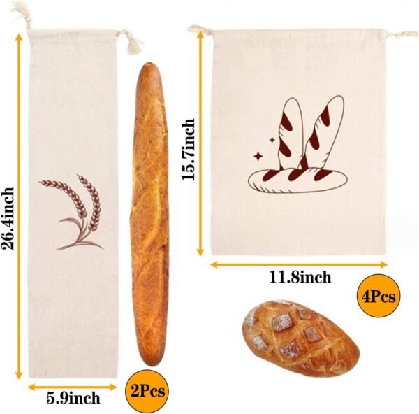 6Pcs Linen Storage Bags with Drawstrings, Reusable Food Storage Bread Bags, Multipurpose Natural Potato Onion Vegetable Storage Bags, Washable Cloth Bags for Kitchen 11.8 x 15.7 inch & 6 x 26 inch - Image 5