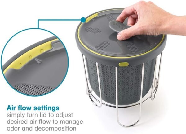 Polder Kitchen Composter-Flexible Silicone Bucket inverts for Emptying and Cleaning - no Need to Touch Contents- Adjustable lid for Ventilation & Airflow Control, Gray/Green - Image 6