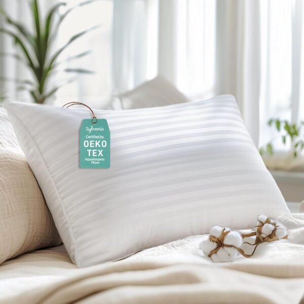 Hypoallergenic 100% Cotton Soft Down Alternative Pillow, Standard/Queen Size, Luxury Hotel Quality, Ideal for Side, Back and Stomach Sleepers, Oeko-TEX Certified
