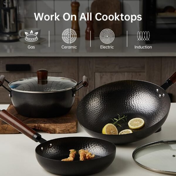 pots and Pans Set,15Pcs Pots and Pans Set Non Stick Iron Pots Stock Pot with Lids Dishwasher Kitchen Cookware Sets with 2 Sponges 5 Dishcloths Turner Spoon Tongs - Image 5