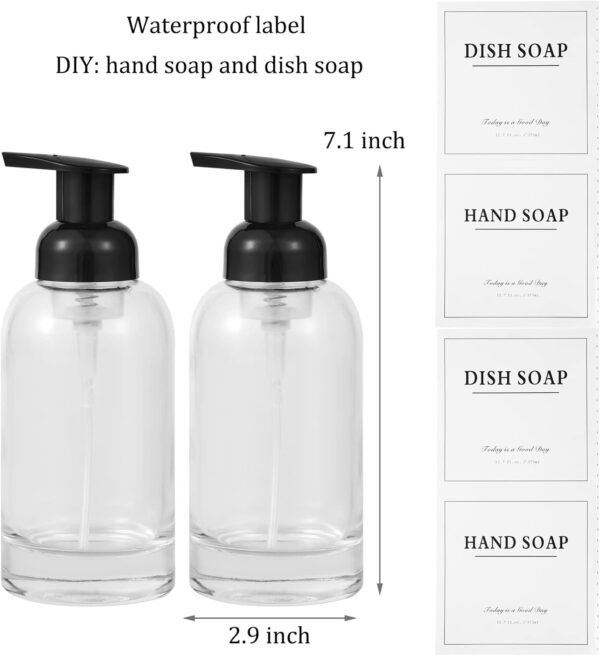 rejomiik Foaming Soap Dispenser Thick Glass Foam for Bathroom or Kitchen Sink, 12.7 oz Clear Pump Bottles for Hand soap, Body Wash, Black 2 Pack - Image 6