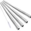 ALINK Stainless Steel Smoothie Straws, 9 inch X 0.31 in Reusable Metal Straws for Juice, Water, Smoothie, Set of 4 with Cleaning Brush