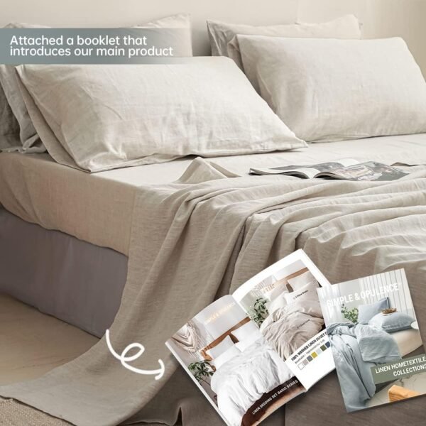 Simple&Opulence 100% Linen Sheet Set Solid Color- 6 Pcs Washed French Flax Bed Sheets (1 Flat Sheet, 1 Fitted Sheet, 4 Pillowcases) - Breathable Home Collection (Basic Linen, Queen) - Image 3