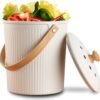 LALASTAR Countertop Compost Bin with Lid, Made of Sustainable Bamboo Fiber, Odorless Kitchen Compost Bucket, 1 Gallon, Cream