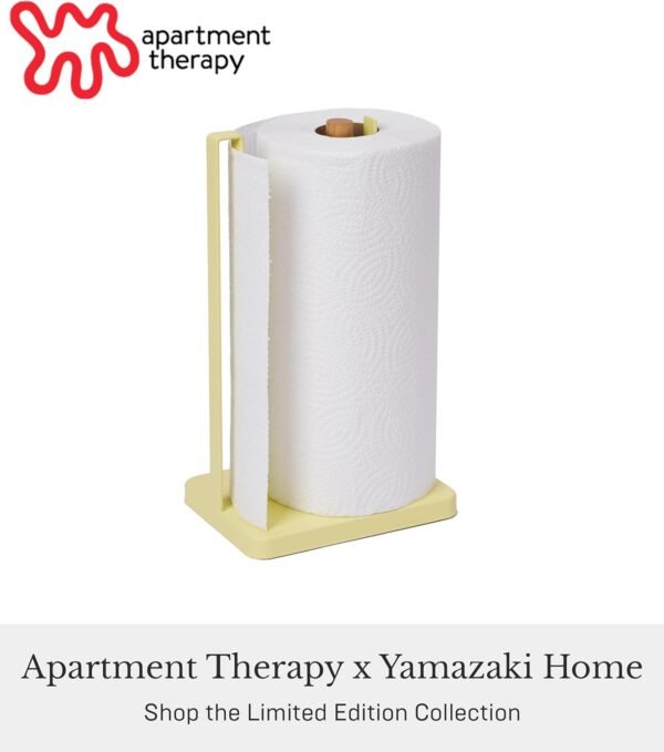 Yamazaki Home Tosca One-Handed Tear Paper Towel Holder - Kitchen Storage Rack - Steel + Wood - Image 2