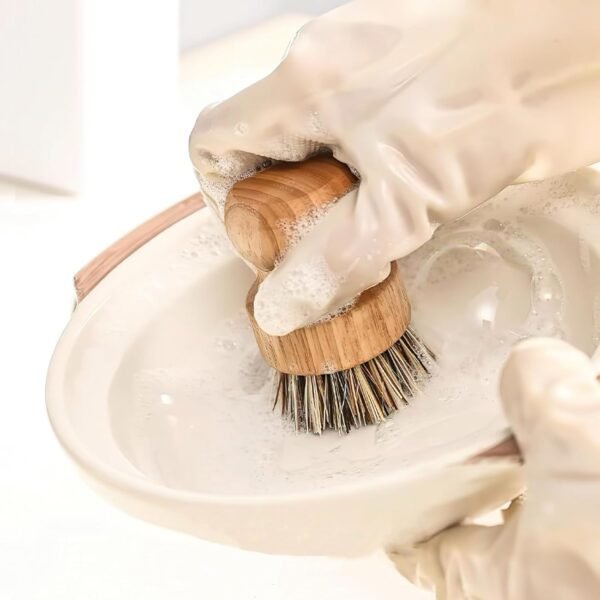 2 Pack Round Wooden Dish Brush, Natural Fiber Scrub Brush Set, Durable Scrubber Cleaning Tools for Cleaning Vegetables, Pots and Pans - Image 6