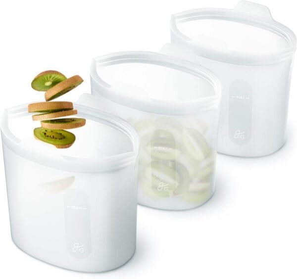 Greater Goods Reusable Silicone Containers for Food Storage, BPA- Free, Microwave, and Oven Safe, Clear, 32 Oz (1 Set of 3)