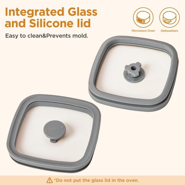 Square Glass Food Storage Jars with Lids[Set of 5], Perfect for Pasta, Cookies, Nuts, Coffee, Cereal, Flour,Organize Your Kitchen with these BPA-Free Glass Jars with Silicone Lids - Image 5