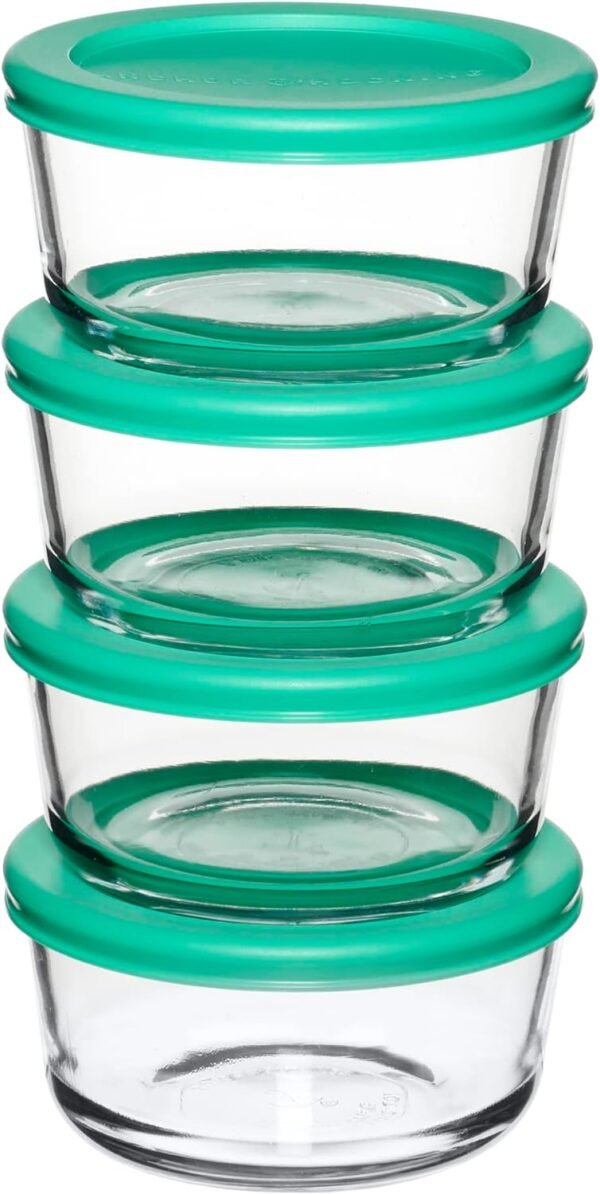 Anchor Hocking 2 Cup Glass Storage Containers with Lids, Set of 4 Glass Food Storage Containers with Mint SnugFit Lids - Image 6