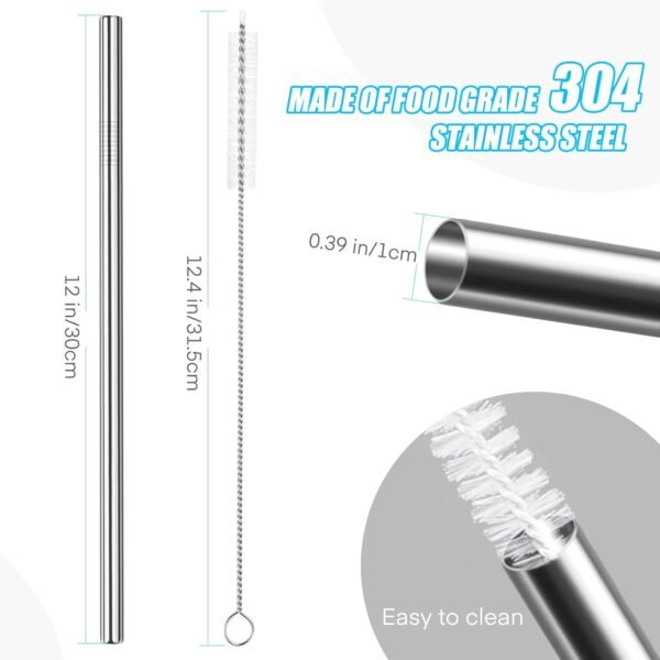 FYY Reusable Straws for Stanley 40 oz 30 oz Cup Tumbler - 4 Pack Stainless Steel Metal Drinking Straw with Cleaning Brush, 12 inch Long, 0.35 inch Wide Straws for Stanley Accessories - Image 2
