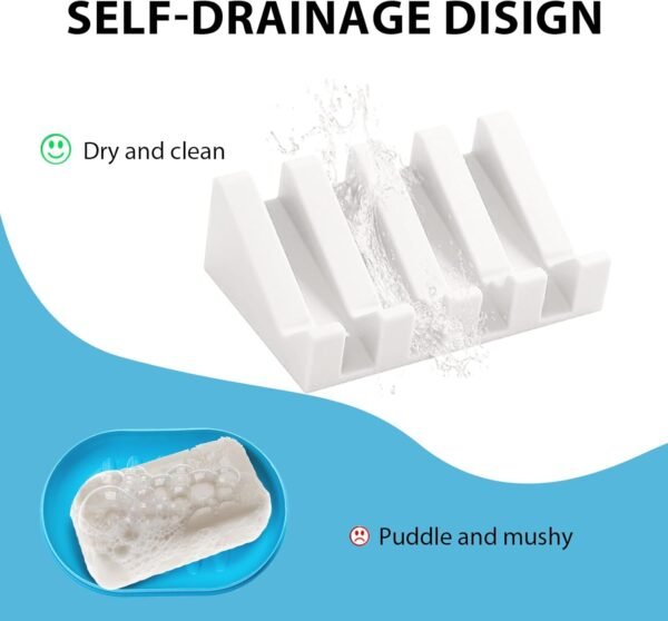 Soap Dishes, Bar Soap Holder & Saver Waterfall Self-Draining to Keep Your Bar Soap Organized and Clean, Simple and Stylish Design, White - Image 6