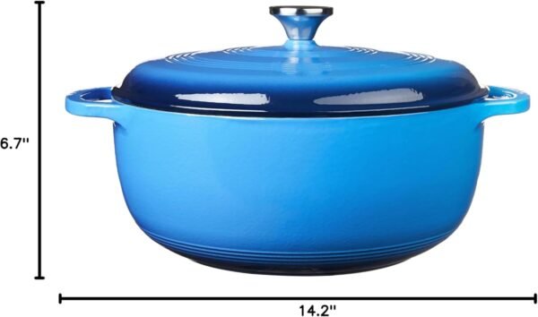 Lodge 7.5 Quart Enameled Cast Iron Dutch Oven with Lid – Dual Handles – Oven Safe up to 500° F or on Stovetop - Use to Marinate, Cook, Bake, Refrigerate and Serve – Caribbean Blue - Image 8