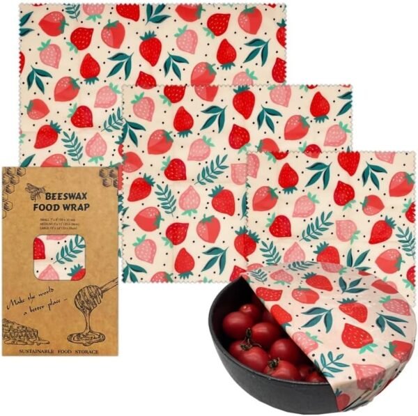 Reusable Beeswax Wrap,Beeswax Food Wraps,Cotton Food Wraps 3 Pack S/M/L Strawberry Patterns Beeswax Wrap,Zero Waste, Plastic-Free Food Storage - Image 6