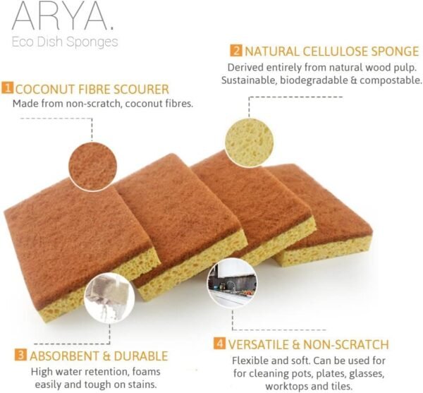 | Eco Dishwashing Kitchen Sponge Set 14 Pack | Coconut Fibres & Natural Cellulose | Eco-Friendly & Sustainable - Image 7