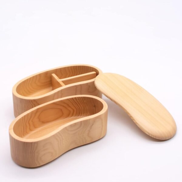 Wakayama Wappa Bento Box Store A-75-273509 Wooden Hollow Bento Box Box, Approx. 6.3 x 2.8 inches (16 x 7 cm), 2-Tier, Bean Shape, Natural - Image 3