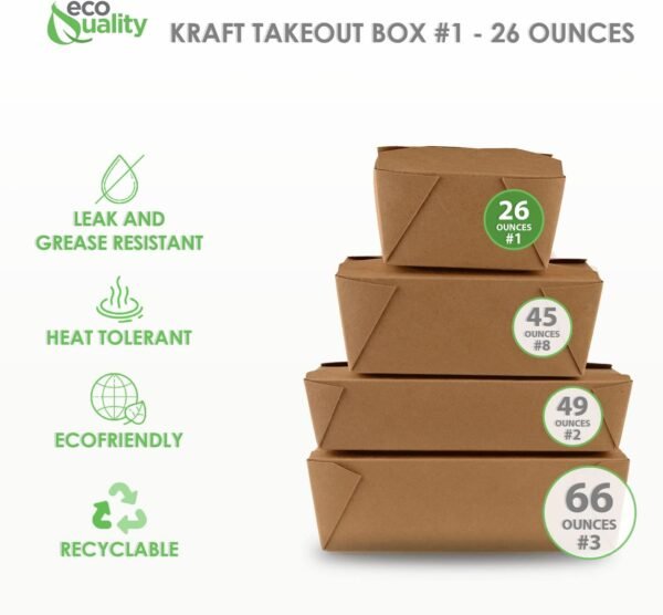 EcoQuality [25 PACK Take Out Food Containers 26 oz Kraft Brown Paper Box Microwaveable Leak and Grease Resistant - To Go Containers - Restaurant, Catering, Food Truck - Recyclable Lunch Box #1 - Image 2