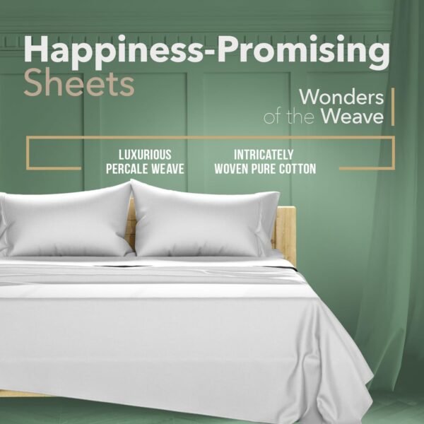 TEXAS LINEN CO. 100% Organic Cotton Percale Sheets King Size - Cotton Percale Sheets King, 4 Piece King Percale Sheet Set, Crisp, Cooling Sheets, 16" Deep Pocket Hotel Sheets King Size - Light Grey - Image 3