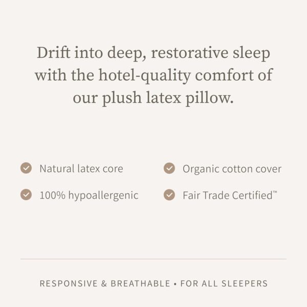 Saatva Latex Pillow - Standard Loft (4” - 5”) - Hypoallergenic Pillow with Shredded Latex Core - Breathable - Machine Washable Organic Cotton Cover - Queen (28"x16") 1 Pack - Image 3
