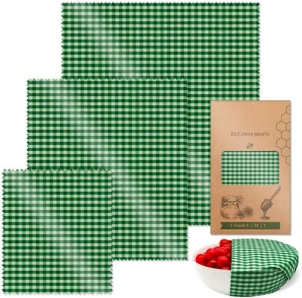 Beeswax Wraps Green Semilattice Wrapping Paper 3 PCS Set for Camping, Outings, Outdoor Adventures