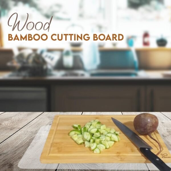 KBASIX 3-Piece Bamboo Cutting Boards Set for Kitchen, Thick Cutting Boards with Juice Grooves and Easy Grip Handle, Pre-oiled Bamboo Chopping Board Set for Meat, Veggies,fruits - With Anti Skid Mat - Image 5