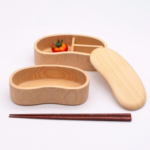 Wakayama Wappa Bento Box Store A-75-273509 Wooden Hollow Bento Box Box, Approx. 6.3 x 2.8 inches (16 x 7 cm), 2-Tier, Bean Shape, Natural - Image 5