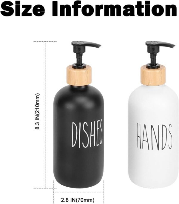 HarJue Glass Soap Dispenser Set, Refillable Dish Soap Pump Dispenser, 2×Hand Soap Dispenser, Kitchen Bathroom Counter Shampoo Conditioner Dispenser (Pump Dispenser Only) - Image 2