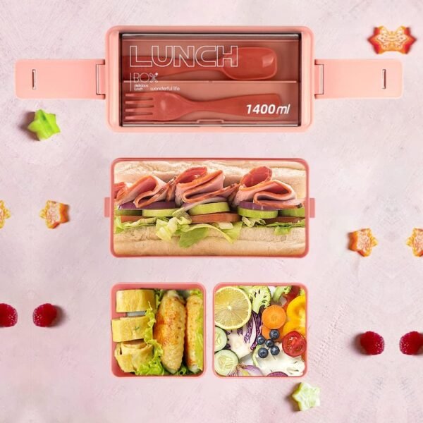 NatraProw Bento Box Adult Lunch Box, All-in-One Lunch Containers with Removable Compartments, 2 Layers Stackable Bento Lunch Box Leak Proof, Microwave Safe - Image 4