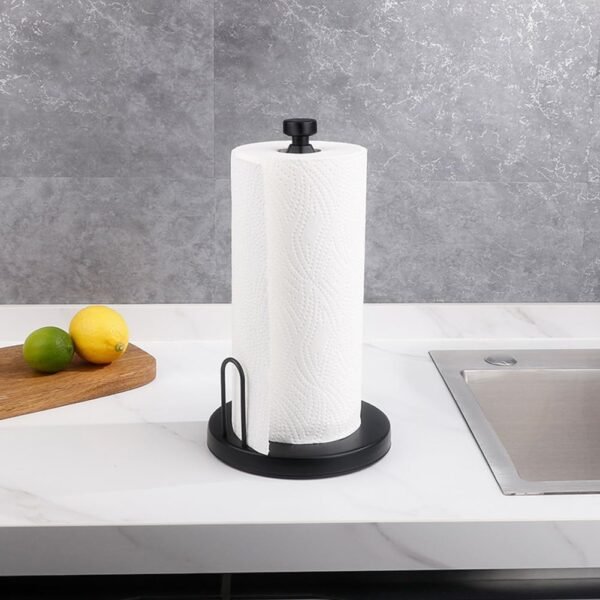 Paper Towel Holder Countertop,Simply Tear Black Paper Towel Holder with Ratchet Mechanism,Metal Paper Towel Holder Stand with Weighted Base Suction Cups,for Kitchen Bathroom - Image 6