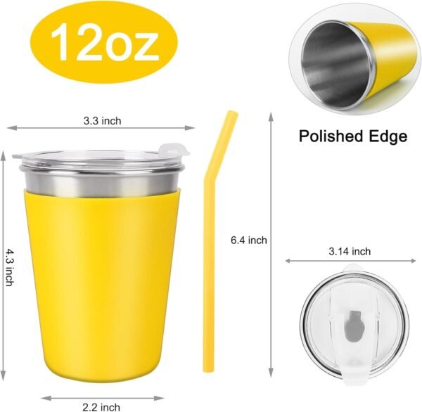 Ymmy Sam 2pcs Stainless Steel Kids Cups Spill-proof Tumblers with Silicone Straws 12oz Kids Cups with Lids Straws Unbreakable Metal Cups with Heat-insulated Sleeves - Image 3