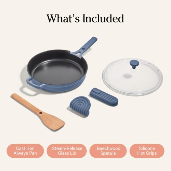 Our Place Cast Iron Always Pan | Premium Enameled, Toxin-Free Surface | 10-inch 8-in-1 Multifunctional Cookware System | Lid, Handle Covers | Heavy Duty Skillet | Oven & High Heat Safe | Blue Salt - Image 6