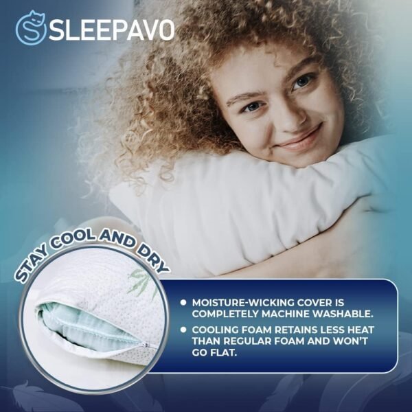 Memory Foam Pillows Queen Size Set of 2 - Cooling Bed Pillows for Sleeping - Back, Stomach, Side Sleeper Firm, Comfy Cool Shredded - 2 Pack, Rayon Derived from Bamboo - Image 2