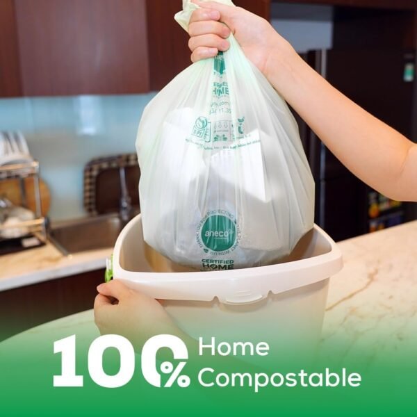 ANECO 100% Compostable Food Waste Bags 3 Gallon, 100 Count, Extra Thick Compost Bags for Countertop Bin, Small Compost Bag, Food Waste Bags with TUV OK Compost Home and BPI certified - Image 2