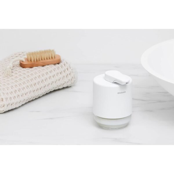 Brabantia Mindset 6.8 oz Hand Soap Lotion Dispenser (Mineral Fresh White) Bathroom, Kitchen Countertop, Non-Drip, Refillable Glass Hand Wash Cream Dispenser - Image 4