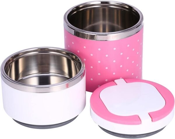 Walfront Stainless Steel Insulation Thermo Food Box 2 Layer Thermal Lunch Box Stackable Lunchbox Containers with Double Handles - Image 8